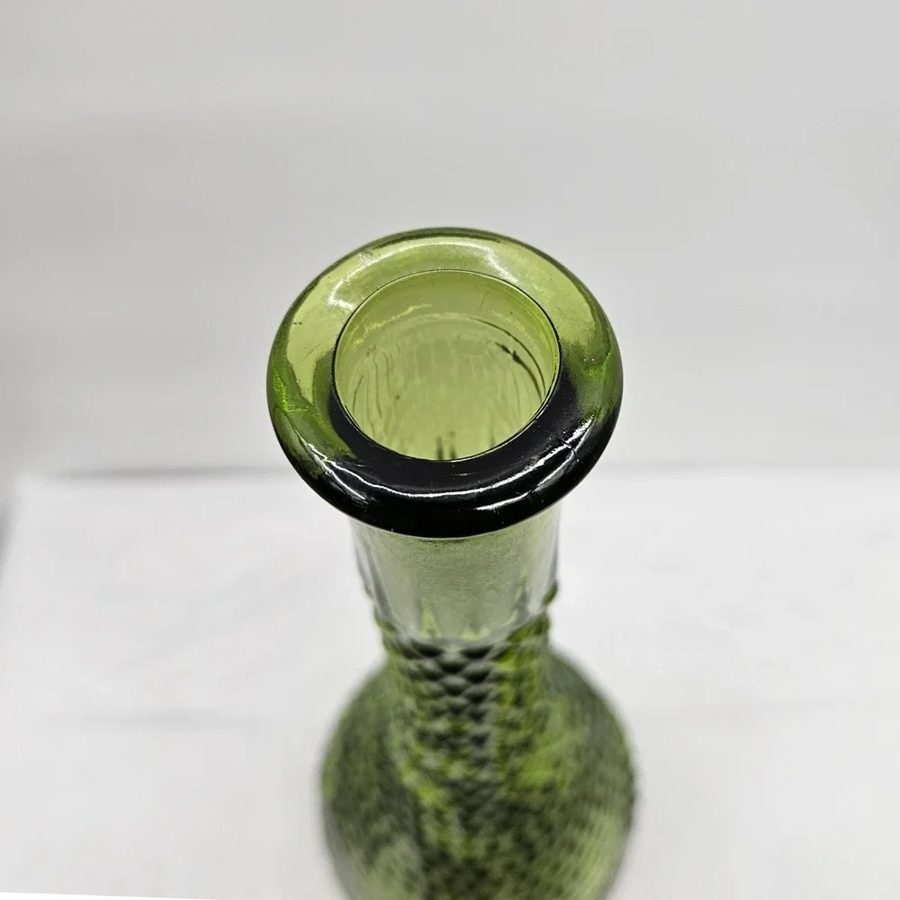 Vintage Mid Century Green Glass Genie Bottle Decanter Hobnail 15.5